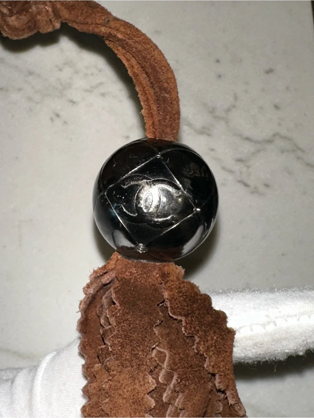 CHANEL Brown Suede Hobo Bag with Chain Handles and Tassle
